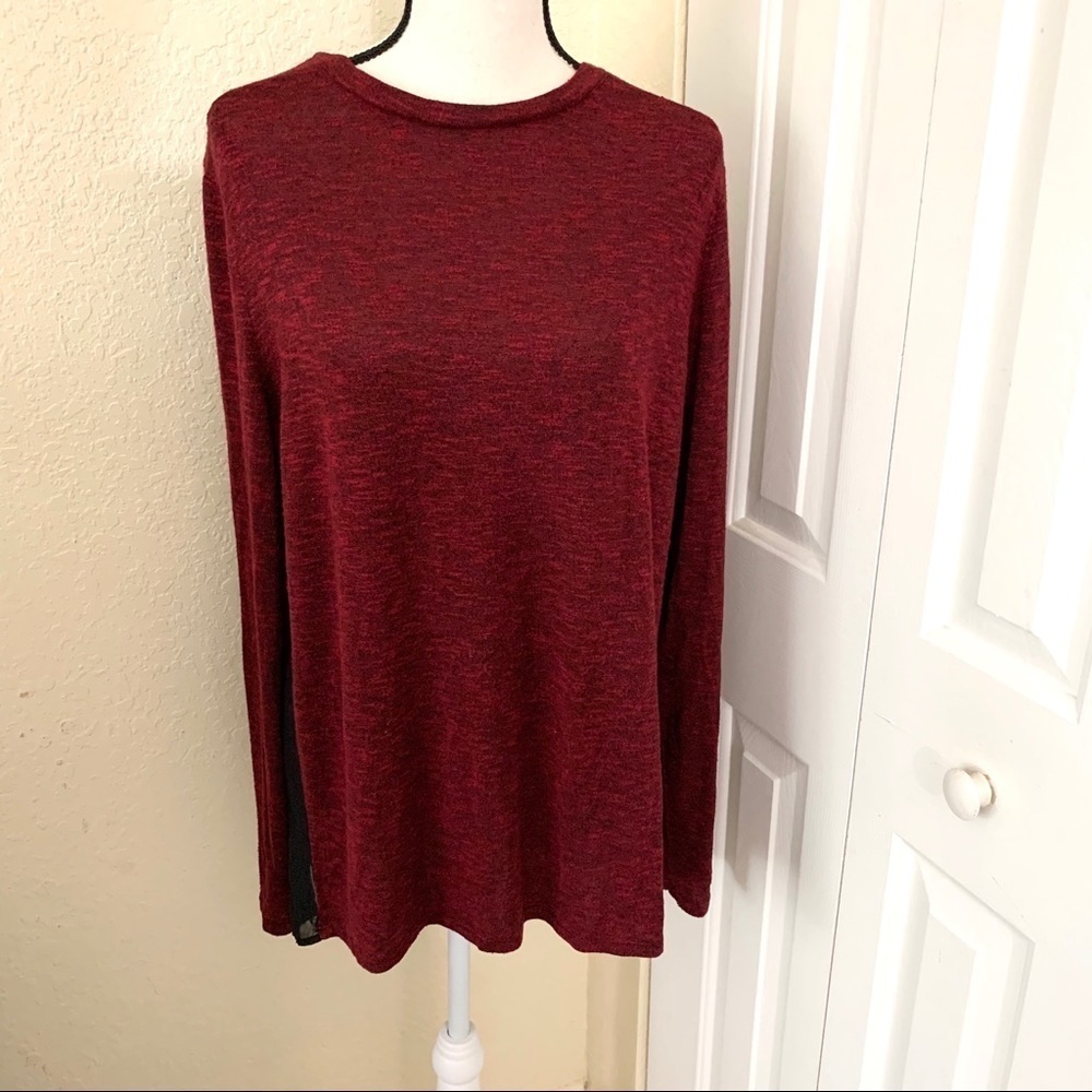 Mossimo Red Round Neck Sheer Split back Long Sleeve Knit Top size XL Casual